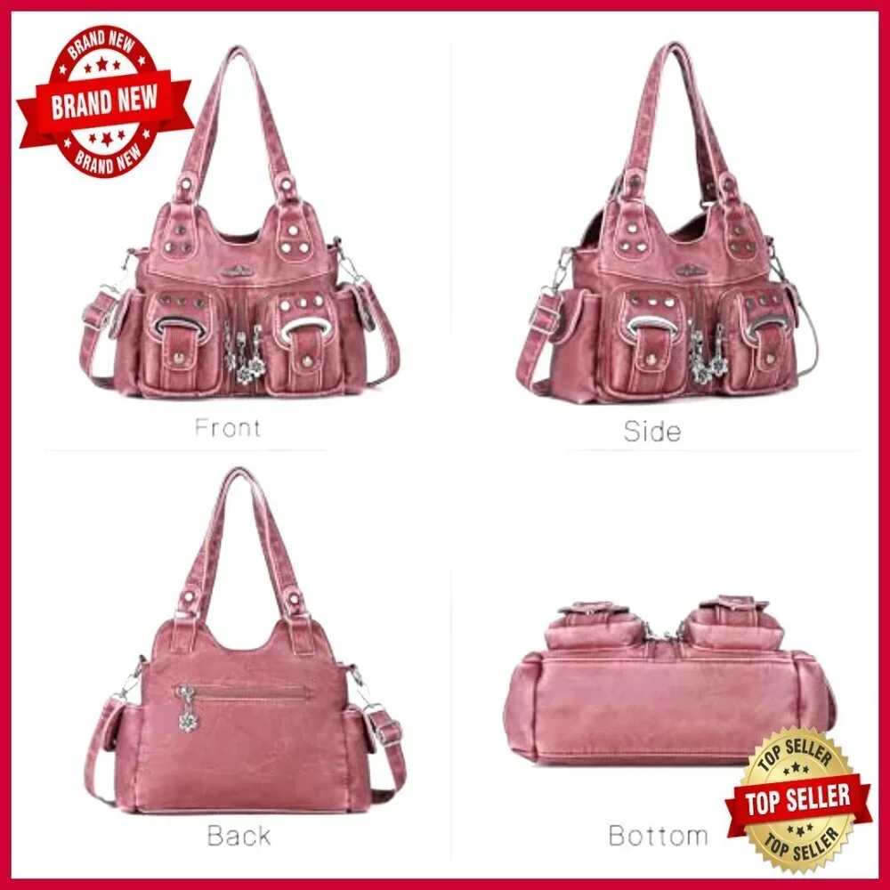 Small Vegan Leather Hobo Crossbody Bag Multi-Pocket Tote Adjustable Strap